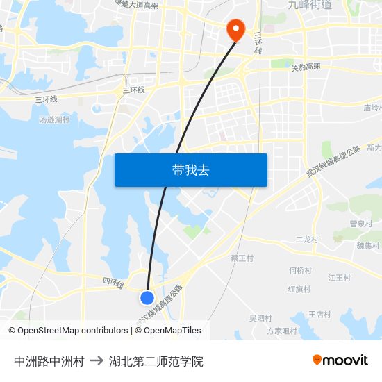 中洲路中洲村 to 湖北第二师范学院 map