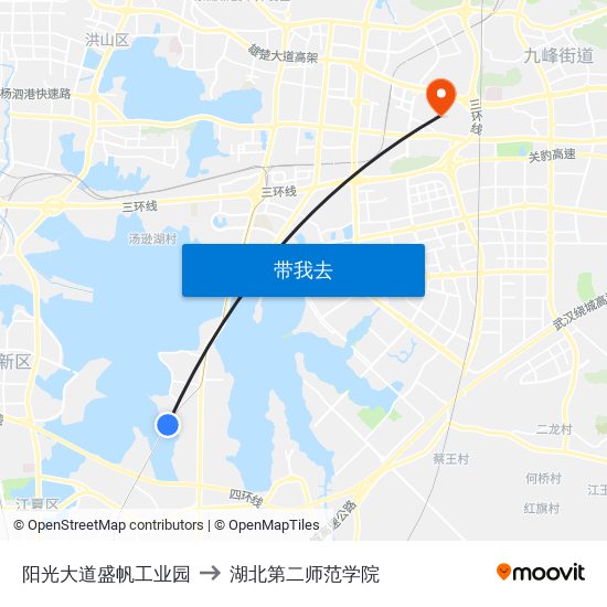 阳光大道盛帆工业园 to 湖北第二师范学院 map