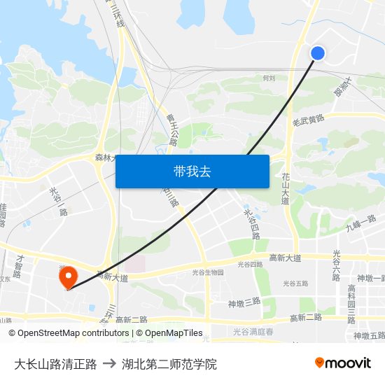 大长山路清正路 to 湖北第二师范学院 map