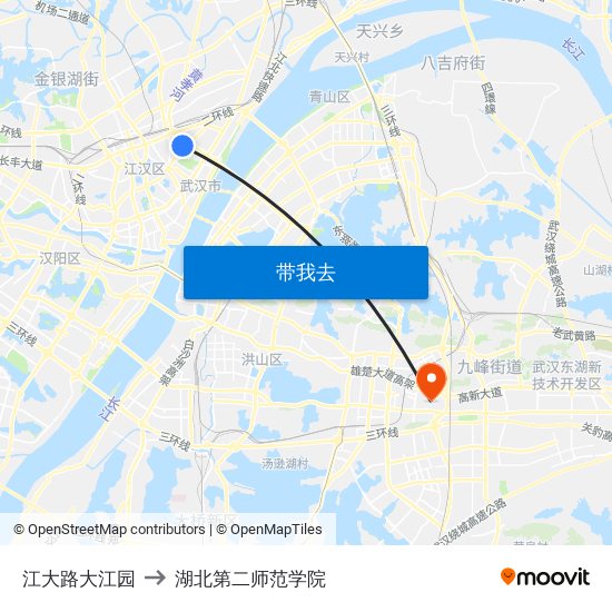 江大路大江园 to 湖北第二师范学院 map