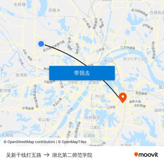 吴新干线灯五路 to 湖北第二师范学院 map