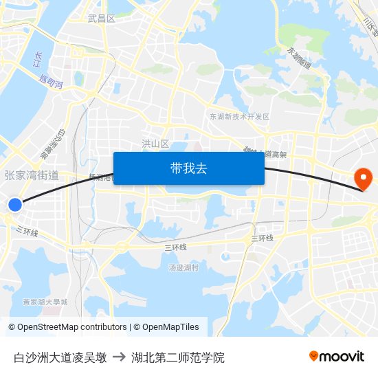 白沙洲大道凌吴墩 to 湖北第二师范学院 map