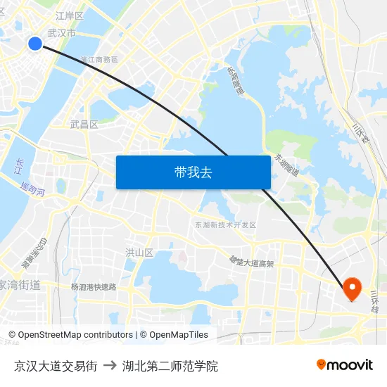 京汉大道交易街 to 湖北第二师范学院 map