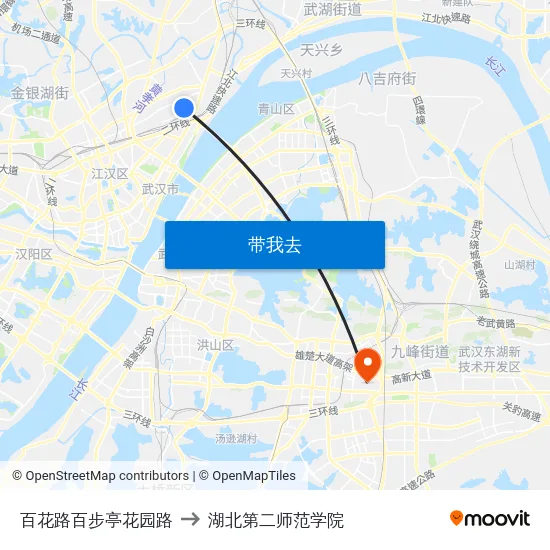 百花路百步亭花园路 to 湖北第二师范学院 map