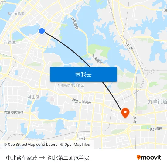 中北路车家岭 to 湖北第二师范学院 map