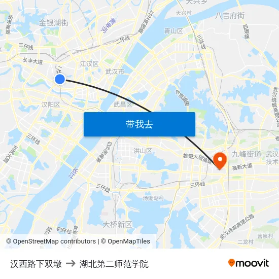 汉西路下双墩 to 湖北第二师范学院 map