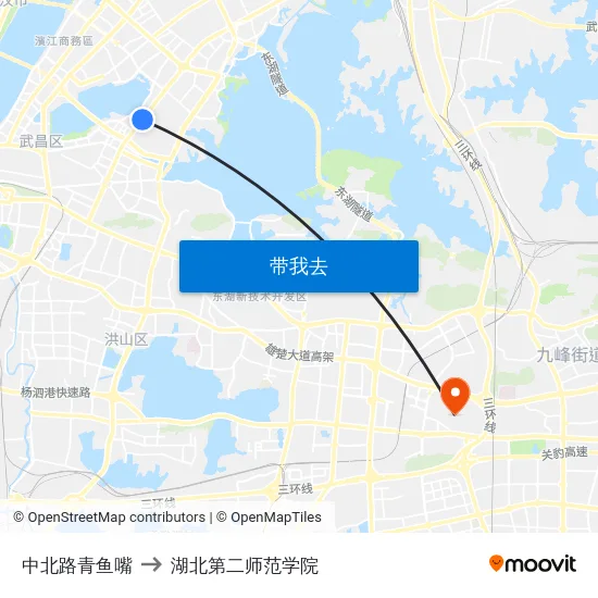 中北路青鱼嘴 to 湖北第二师范学院 map