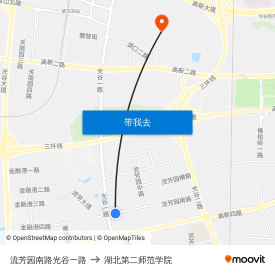 流芳园南路光谷一路 to 湖北第二师范学院 map