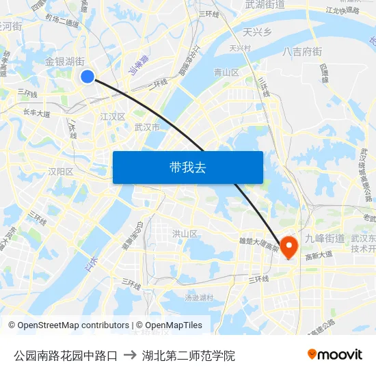 公园南路花园中路口 to 湖北第二师范学院 map