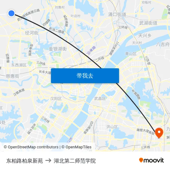 东柏路柏泉新苑 to 湖北第二师范学院 map