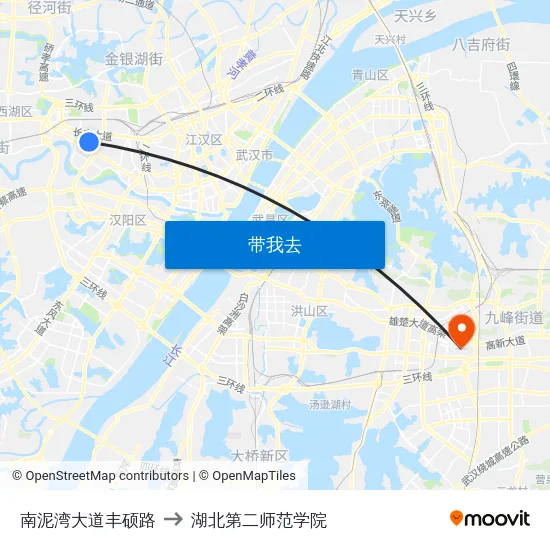 南泥湾大道丰硕路 to 湖北第二师范学院 map