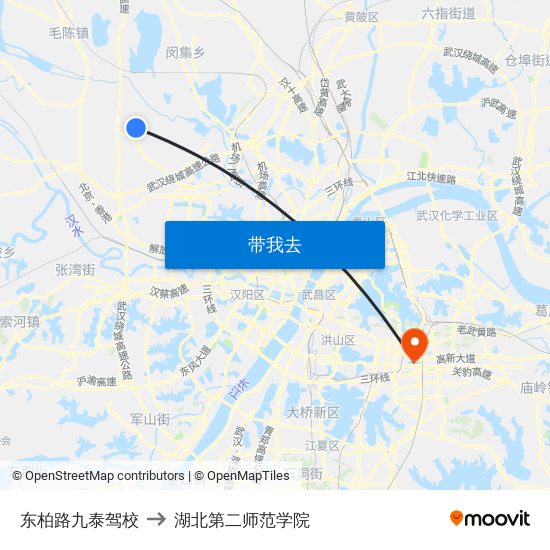 东柏路九泰驾校 to 湖北第二师范学院 map