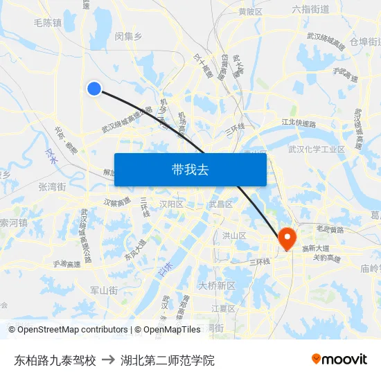 东柏路九泰驾校 to 湖北第二师范学院 map