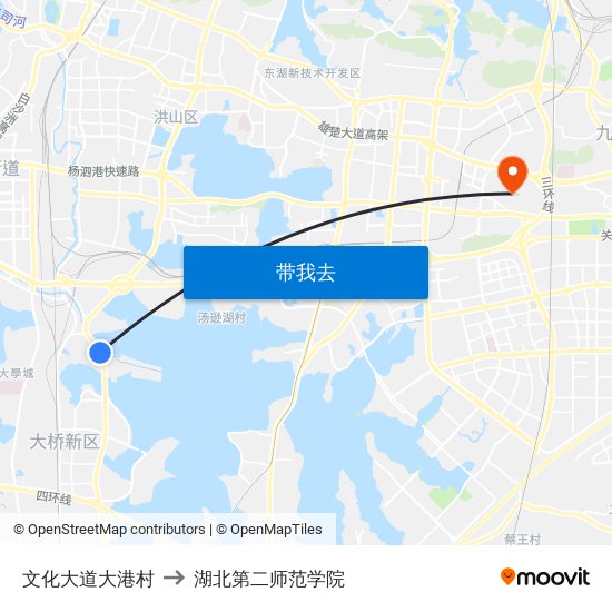 文化大道大港村 to 湖北第二师范学院 map