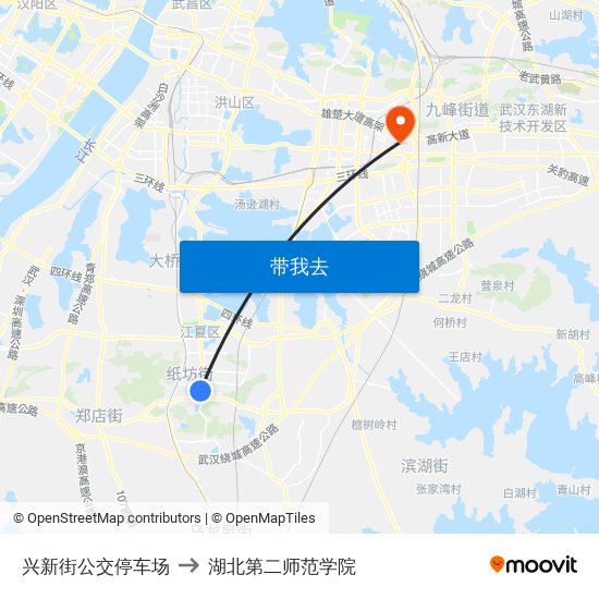 兴新街公交停车场 to 湖北第二师范学院 map