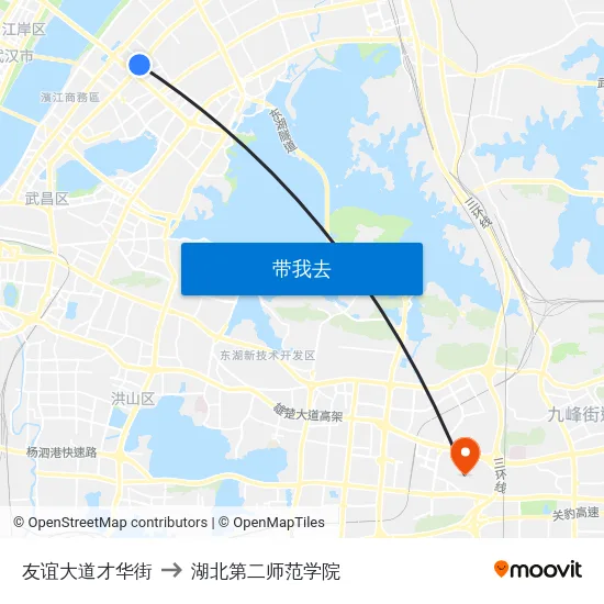 友谊大道才华街 to 湖北第二师范学院 map