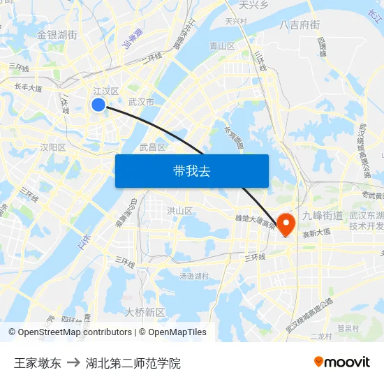 王家墩东 to 湖北第二师范学院 map
