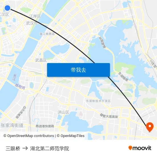 三眼桥 to 湖北第二师范学院 map