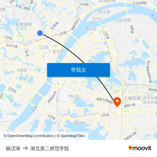 杨汊湖 to 湖北第二师范学院 map