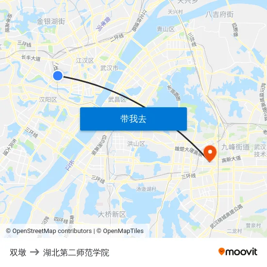 双墩 to 湖北第二师范学院 map
