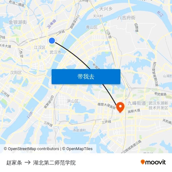 赵家条 to 湖北第二师范学院 map
