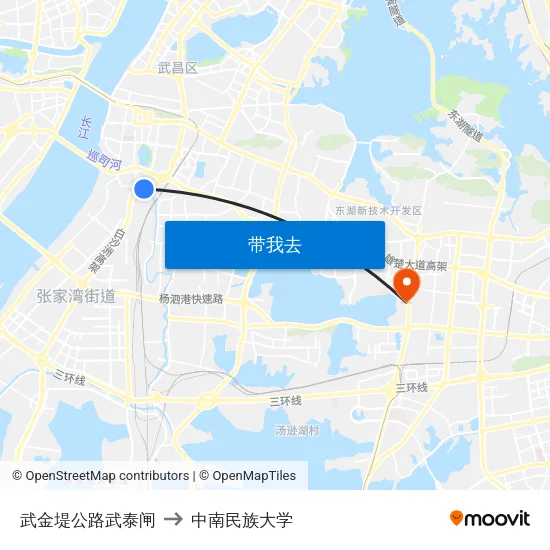 武金堤公路武泰闸 to 中南民族大学 map
