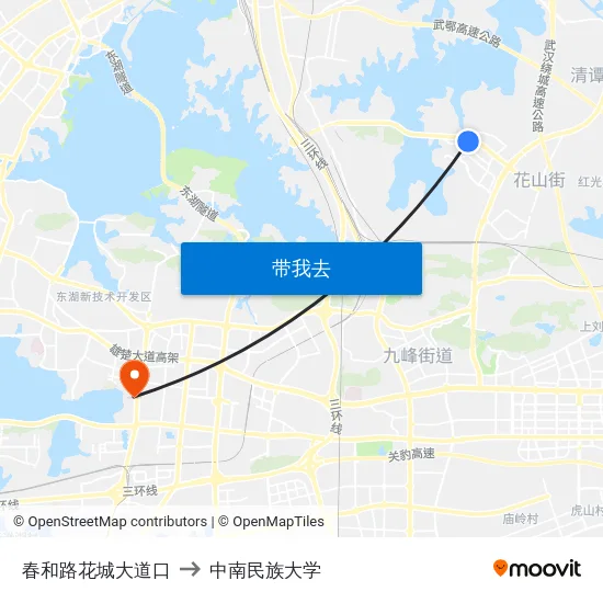 春和路花城大道口 to 中南民族大学 map
