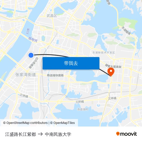 江盛路长江紫都 to 中南民族大学 map