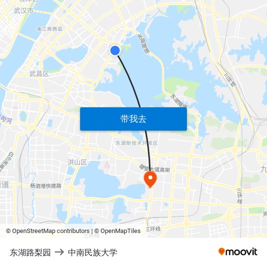 东湖路梨园 to 中南民族大学 map