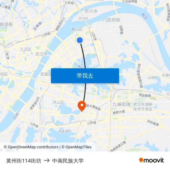 黄州街114街坊 to 中南民族大学 map