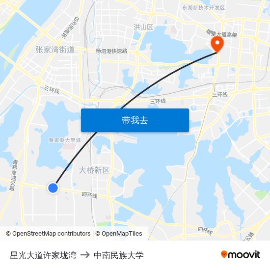 星光大道许家垅湾 to 中南民族大学 map