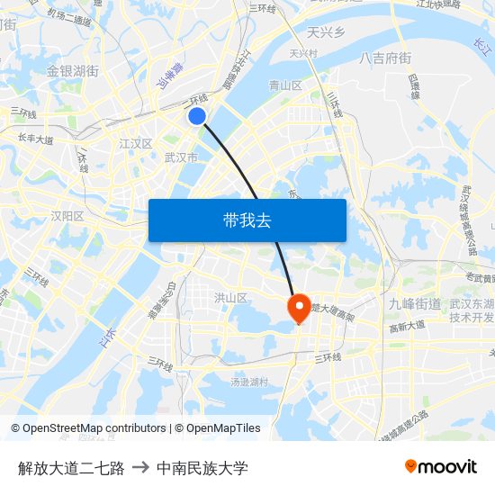 解放大道二七路 to 中南民族大学 map
