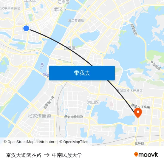 京汉大道武胜路 to 中南民族大学 map