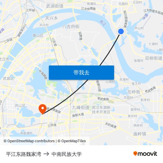 平江东路魏家湾 to 中南民族大学 map
