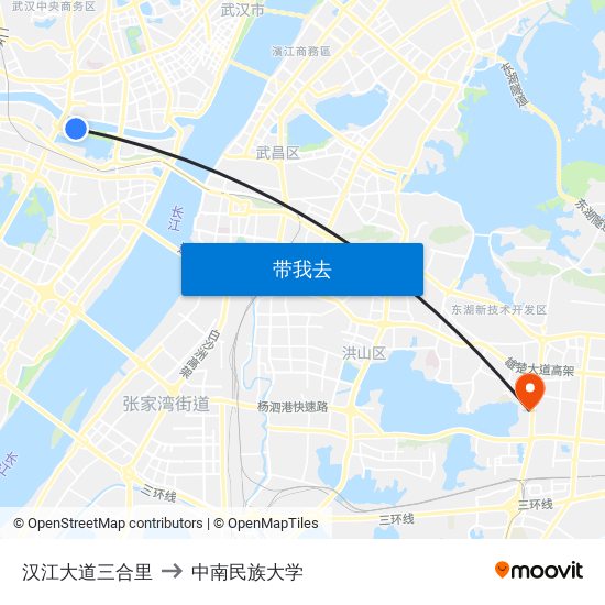 汉江大道三合里 to 中南民族大学 map