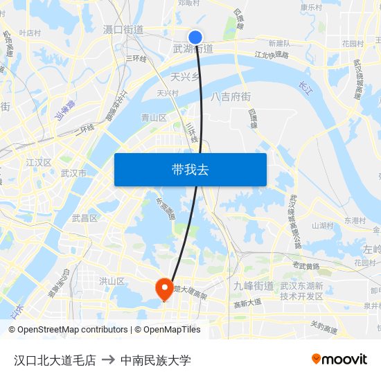 汉口北大道毛店 to 中南民族大学 map