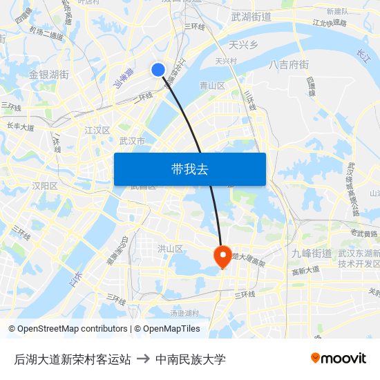 后湖大道新荣村客运站 to 中南民族大学 map