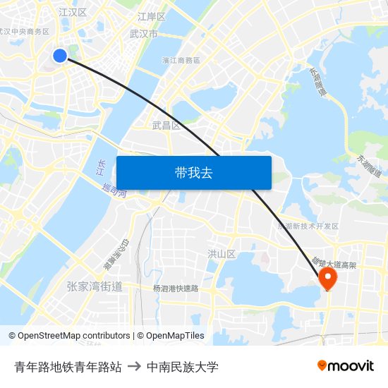 青年路地铁青年路站 to 中南民族大学 map