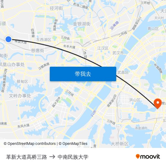 革新大道高桥三路 to 中南民族大学 map