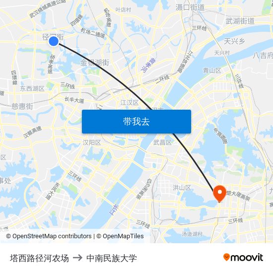 塔西路径河农场 to 中南民族大学 map