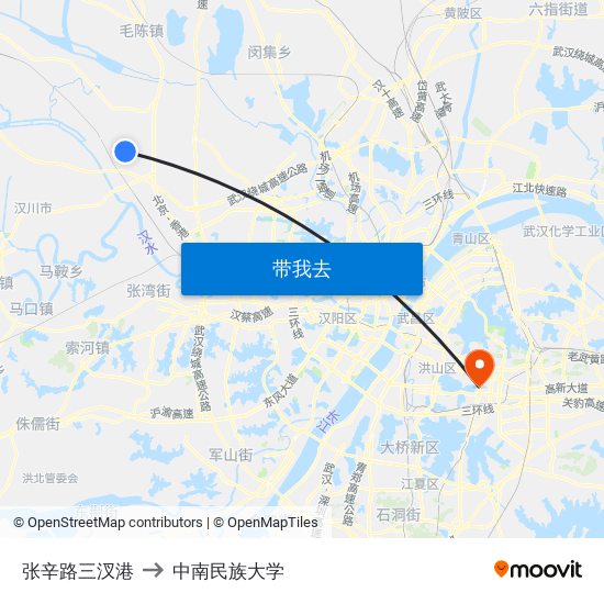 张辛路三汊港 to 中南民族大学 map