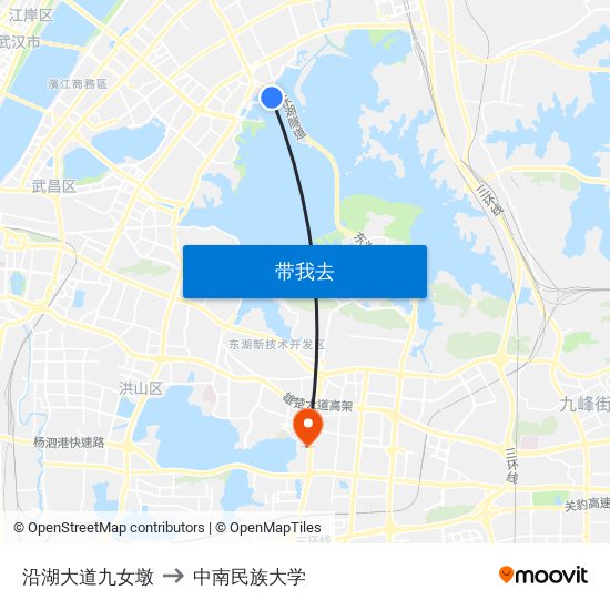 沿湖大道九女墩 to 中南民族大学 map