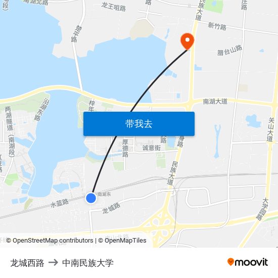 龙城西路 to 中南民族大学 map