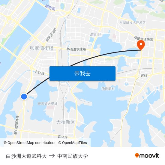 白沙洲大道武科大 to 中南民族大学 map