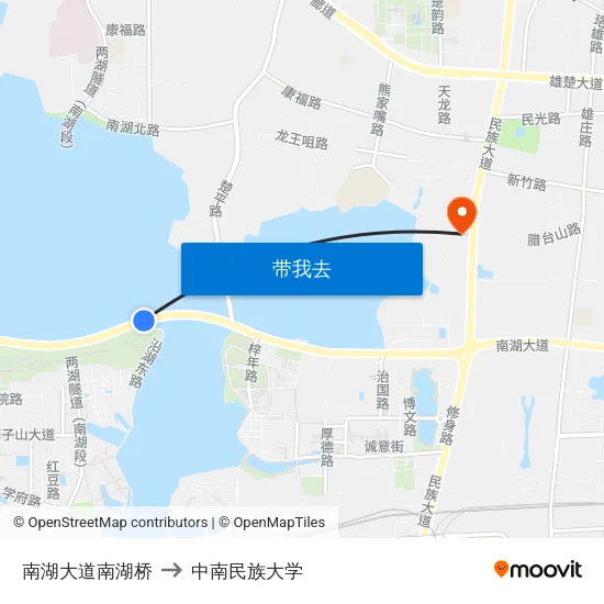 南湖大道南湖桥 to 中南民族大学 map