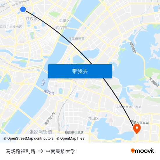 马场路福利路 to 中南民族大学 map