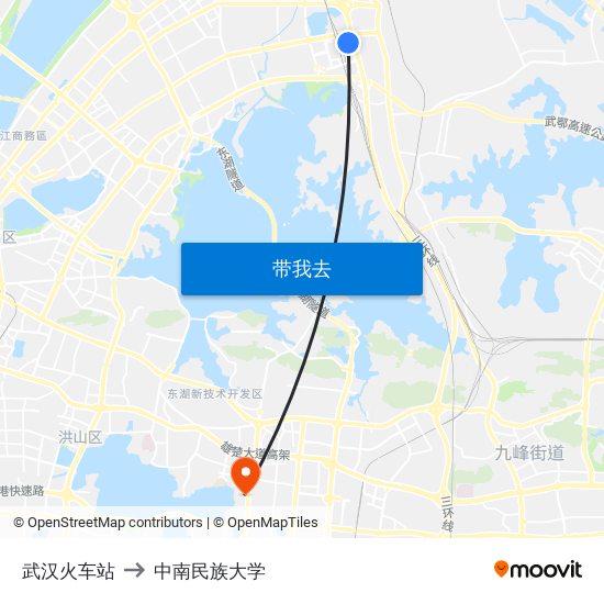 武汉火车站 to 中南民族大学 map