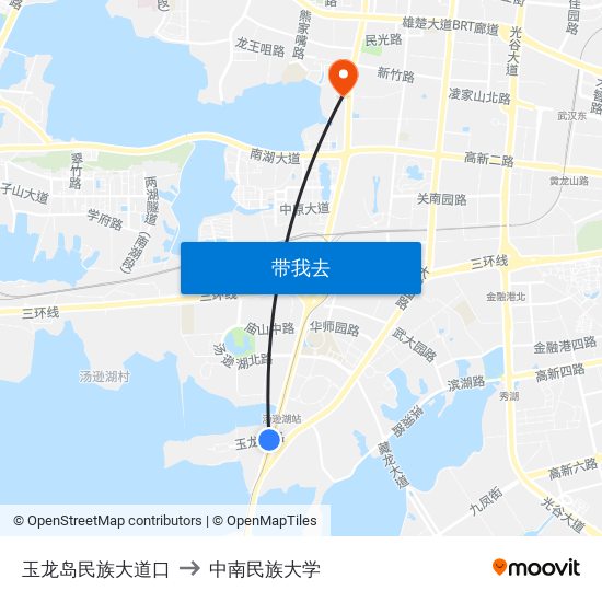 玉龙岛民族大道口 to 中南民族大学 map