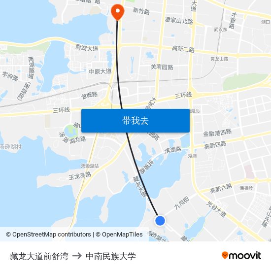 藏龙大道前舒湾 to 中南民族大学 map