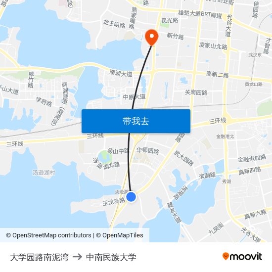 大学园路南泥湾 to 中南民族大学 map